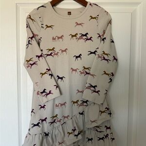 Tea Collection Cream Dress with Horse Pattern